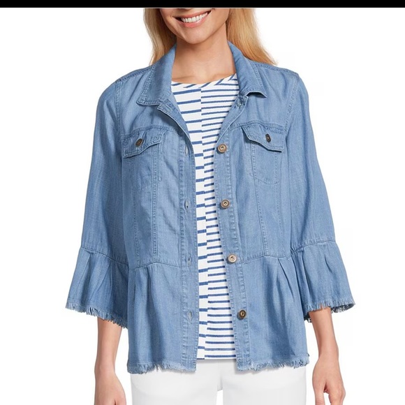 Multiples Jackets & Blazers - NWT Multiples Lyocell 3/4 Flounce Sleeve Button Front Jacket Sz Large